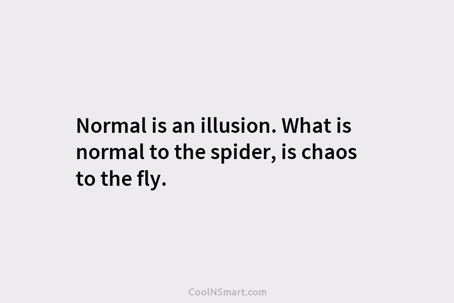 Normal is an illusion. What is normal to the spider, is chaos to the fly.