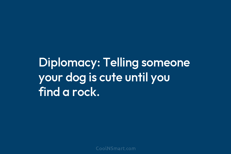 Diplomacy: Telling someone your dog is cute until you find a rock.