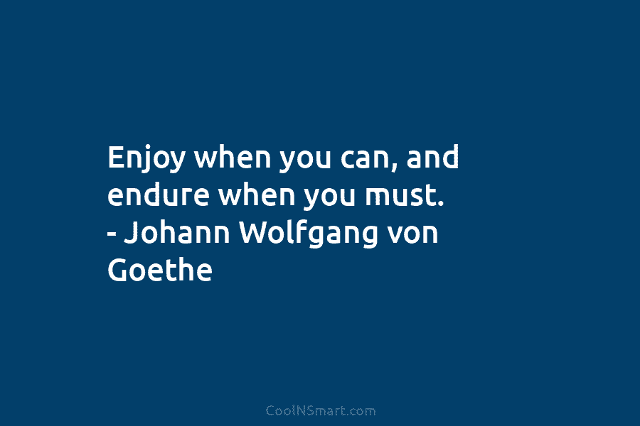 Enjoy when you can, and endure when you must. – Johann Wolfgang von Goethe