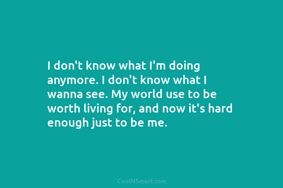 I don’t know what I’m doing anymore. I don’t know what I wanna see. My world use to be worth...