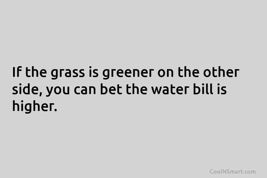 If the grass is greener on the other side, you can bet the water bill is higher.