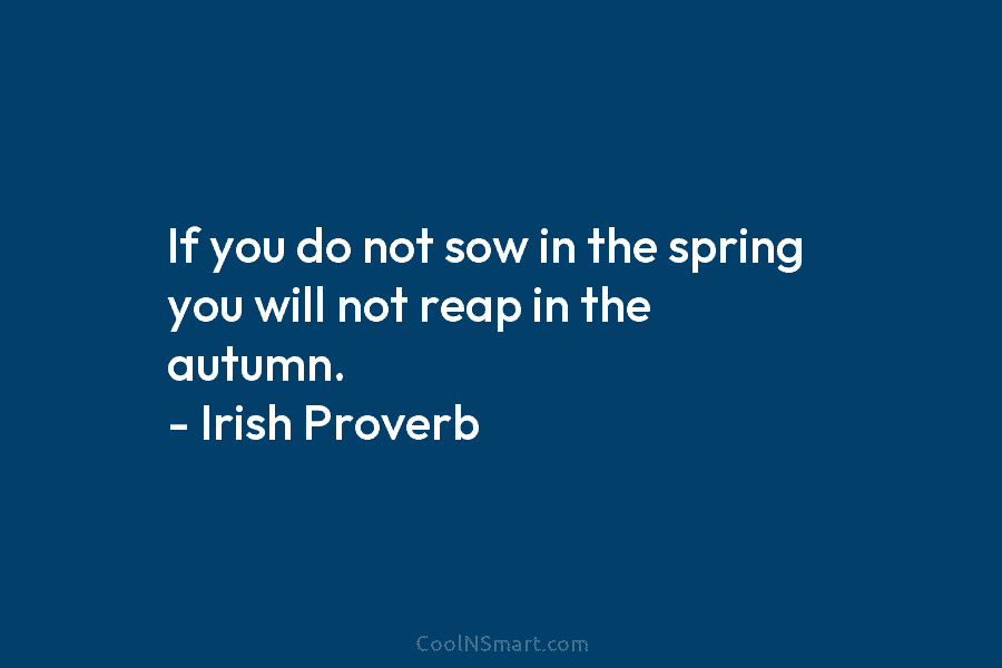 If you do not sow in the spring you will not reap in the autumn. – Irish Proverb