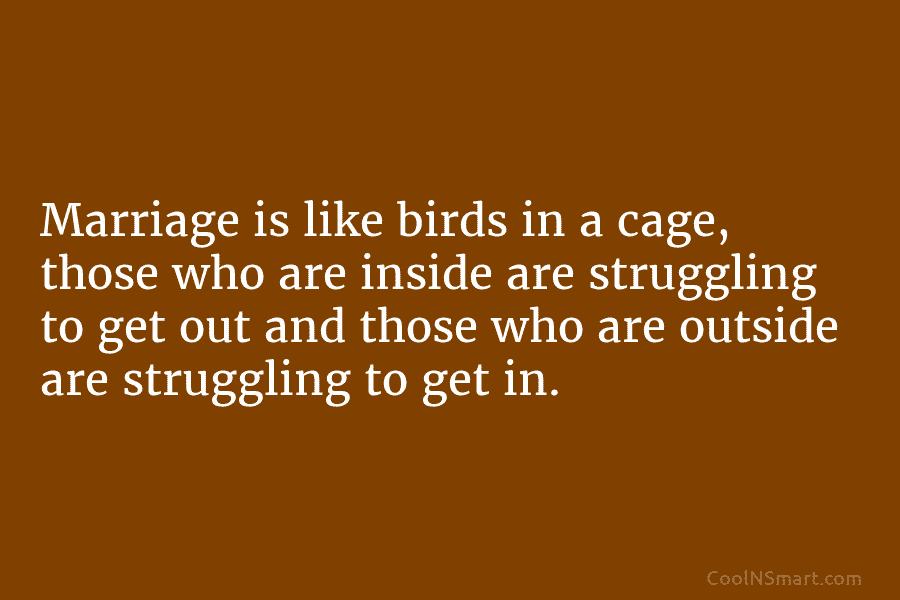 Marriage is like birds in a cage, those who are inside are struggling to get...