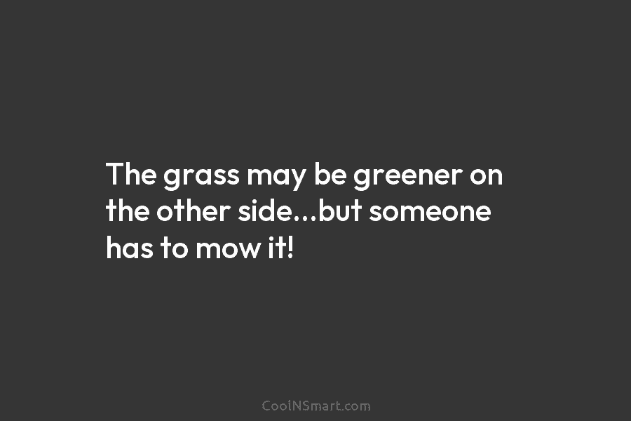 The grass may be greener on the other side…but someone has to mow it!