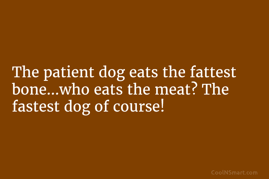 The patient dog eats the fattest bone…who eats the meat? The fastest dog of course!