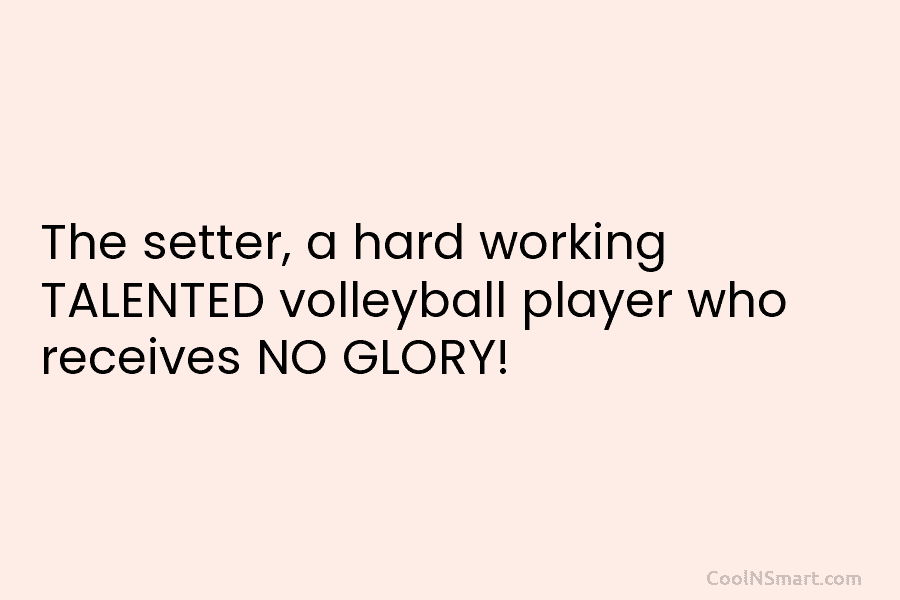 The setter, a hard working TALENTED volleyball player who receives NO GLORY!