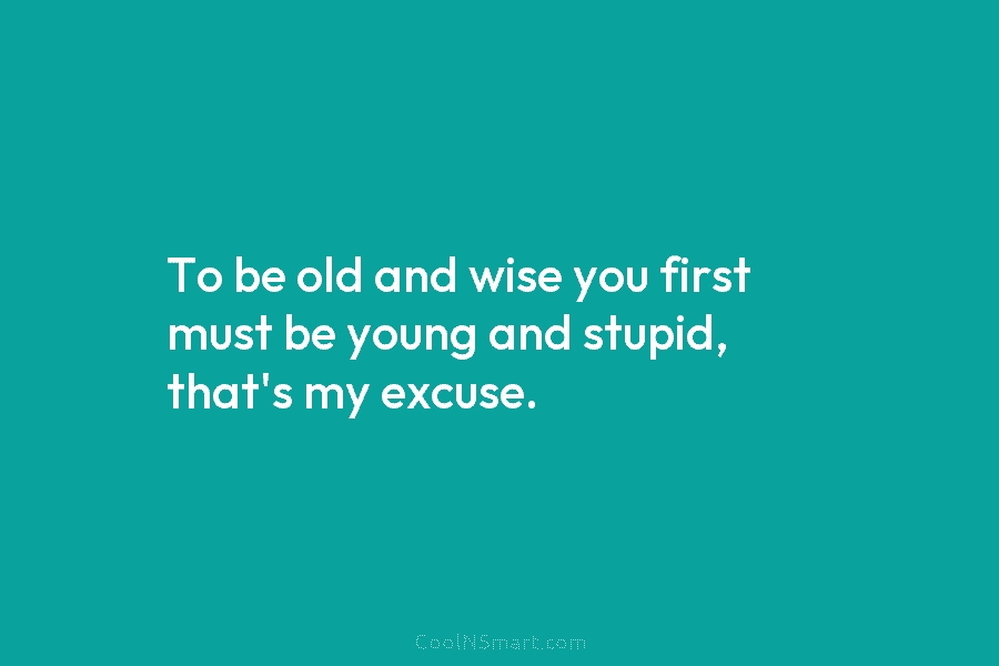 To be old and wise you first must be young and stupid, that’s my excuse.