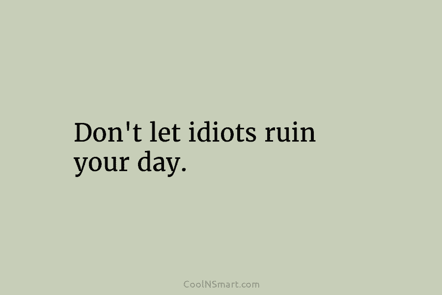Don’t let idiots ruin your day.