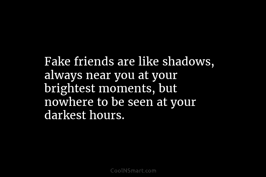 Fake friends are like shadows, always near you at your brightest moments, but nowhere to...