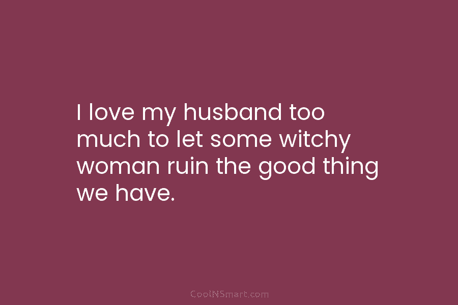 I love my husband too much to let some witchy woman ruin the good thing...