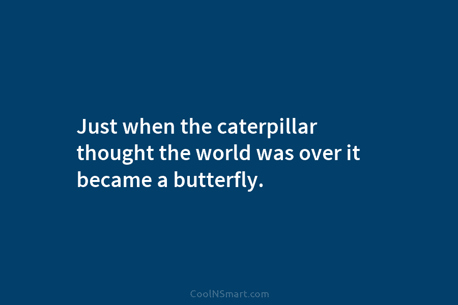 Just when the caterpillar thought the world was over it became a butterfly.