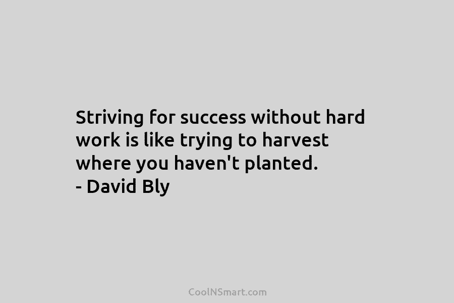 Striving for success without hard work is like trying to harvest where you haven’t planted. – David Bly