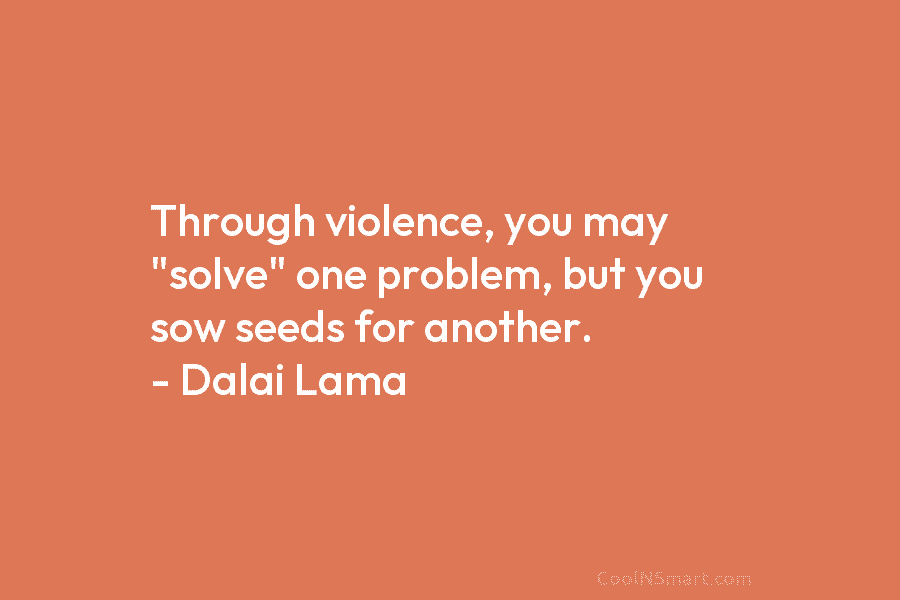 Through violence, you may “solve” one problem, but you sow seeds for another. – Dalai Lama