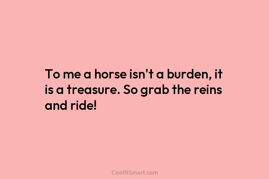 To me a horse isn’t a burden, it is a treasure. So grab the reins...