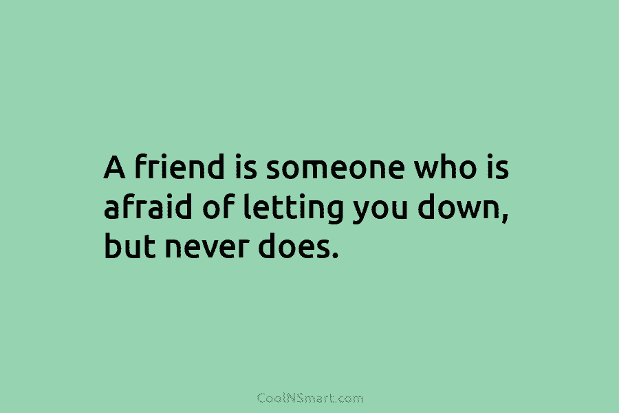 A friend is someone who is afraid of letting you down, but never does.