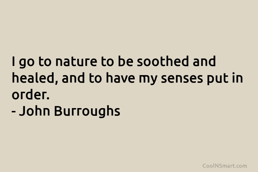 I go to nature to be soothed and healed, and to have my senses put in order. – John Burroughs