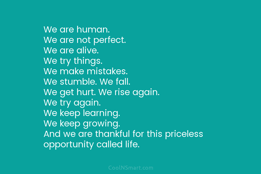 We are human. We are not perfect. We are alive. We try things. We make mistakes. We stumble. We fall....