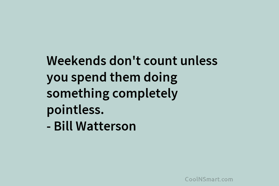 Weekends don’t count unless you spend them doing something completely pointless. – Bill Watterson