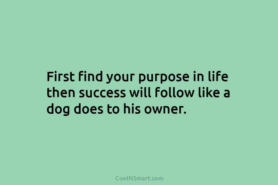 First find your purpose in life then success will follow like a dog does to his owner.