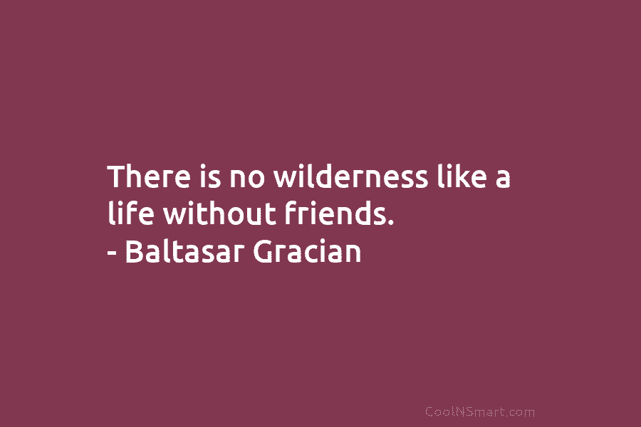 There is no wilderness like a life without friends. – Baltasar Gracian