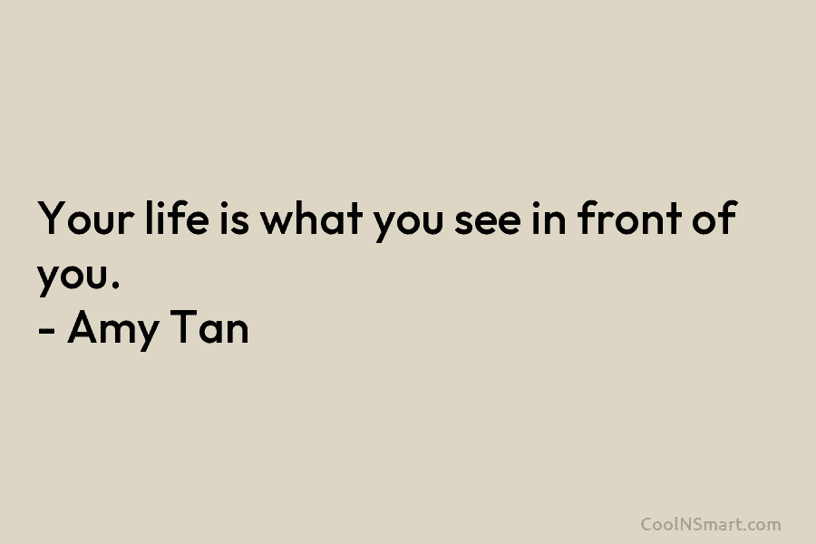 Your life is what you see in front of you. – Amy Tan