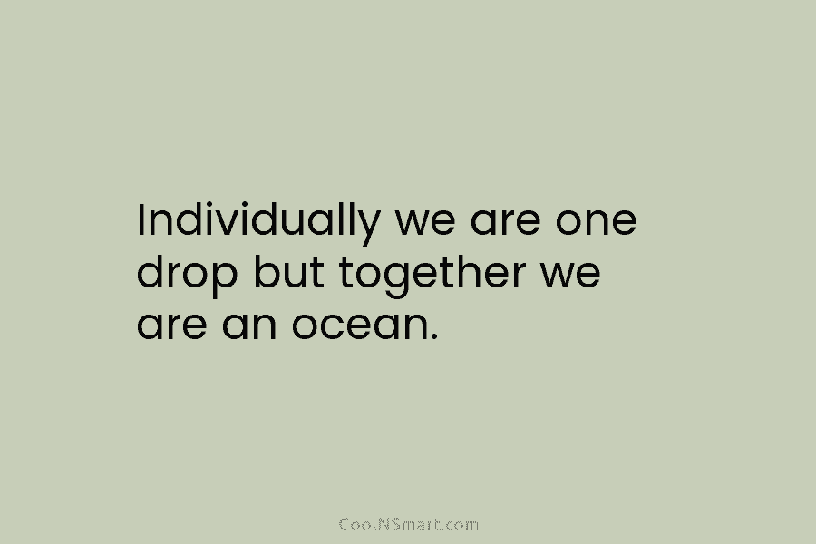 Individually we are one drop but together we are an ocean.