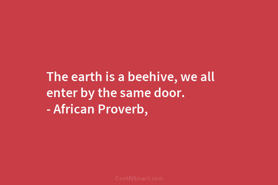 The earth is a beehive, we all enter by the same door. – African Proverb,