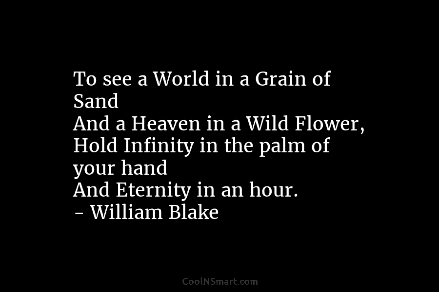 To see a World in a Grain of Sand And a Heaven in a Wild...