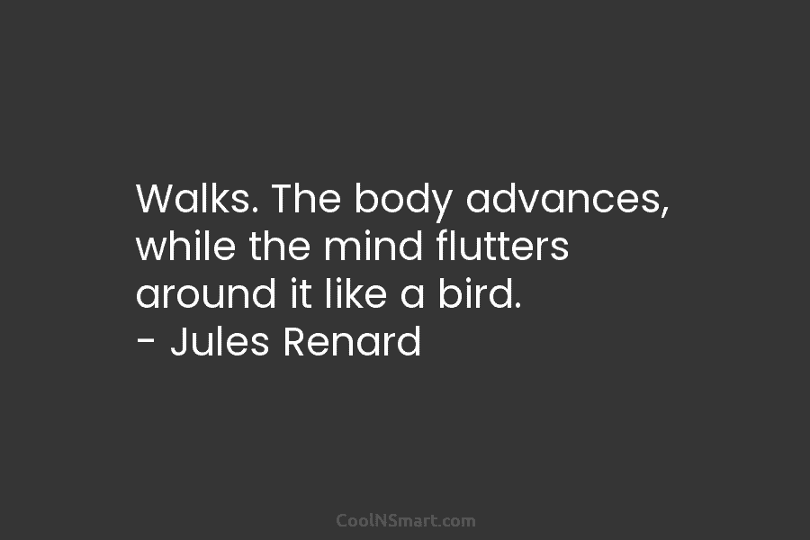 Walks. The body advances, while the mind flutters around it like a bird. – Jules...