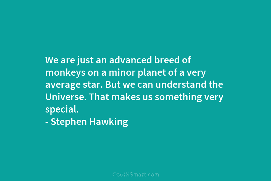 We are just an advanced breed of monkeys on a minor planet of a very average star. But we can...