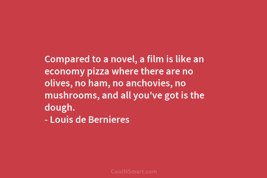 Compared to a novel, a film is like an economy pizza where there are no olives, no ham, no anchovies,...