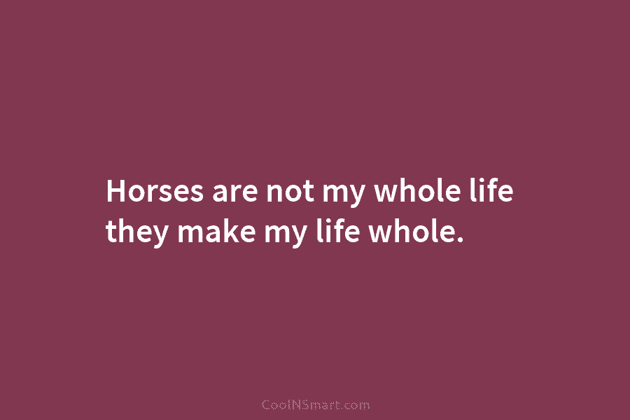 Horses are not my whole life they make my life whole.