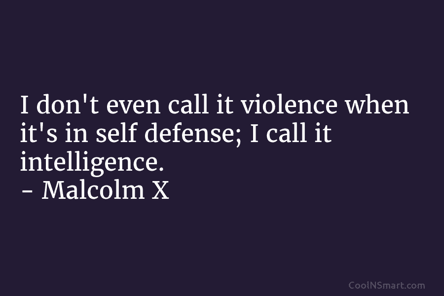I don’t even call it violence when it’s in self defense; I call it intelligence....