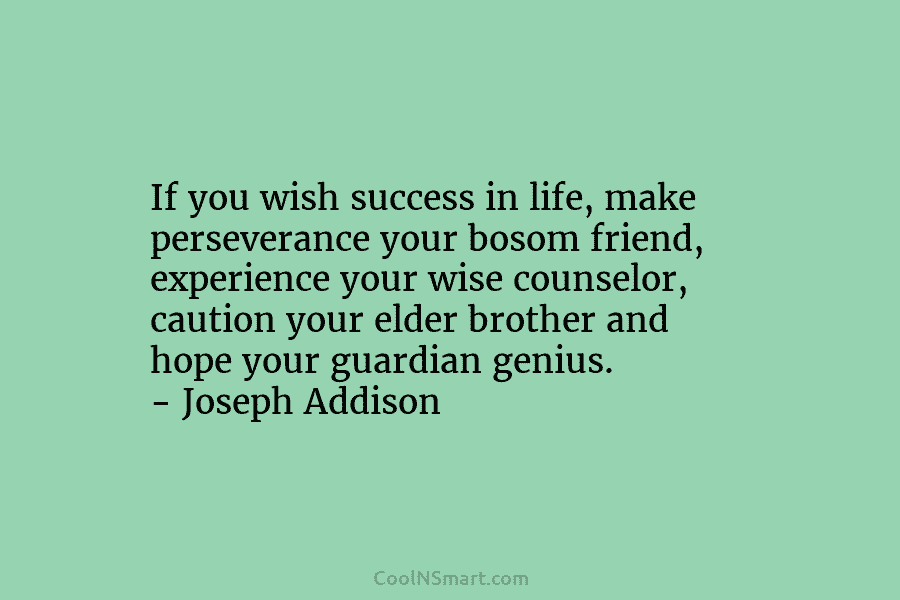 If you wish success in life, make perseverance your bosom friend, experience your wise counselor,...