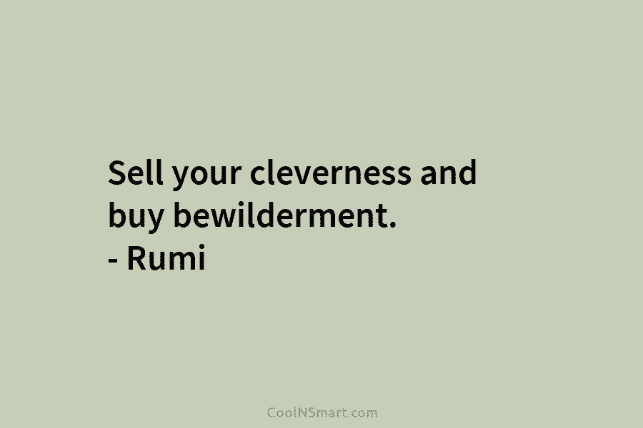 Sell your cleverness and buy bewilderment. – Rumi