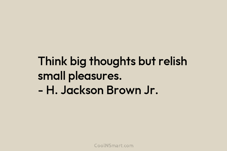 Think big thoughts but relish small pleasures. – H. Jackson Brown Jr.