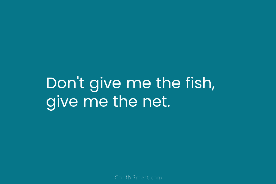 Don’t give me the fish, give me the net.