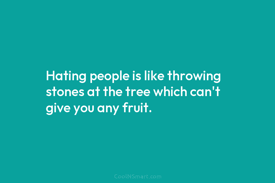 Hating people is like throwing stones at the tree which can’t give you any fruit.