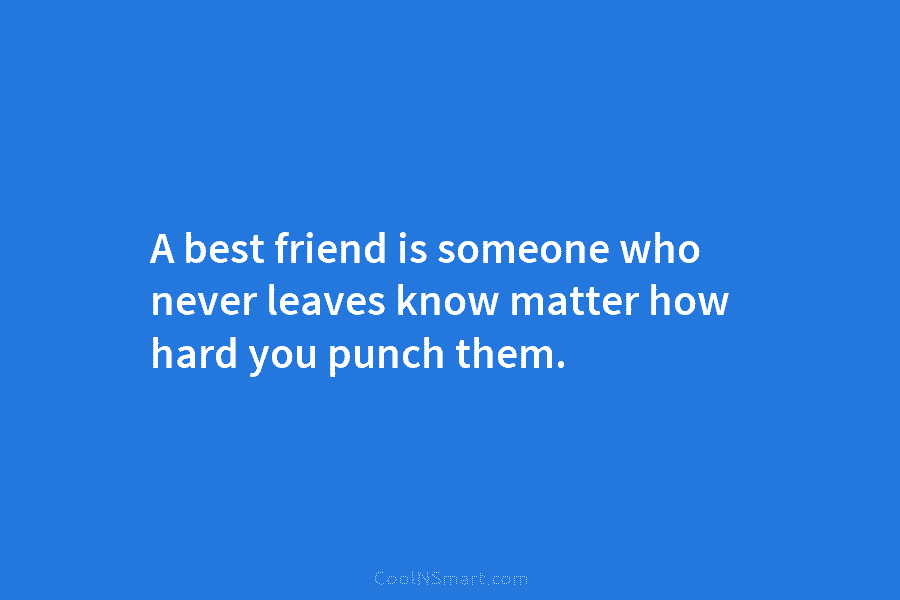 A best friend is someone who never leaves know matter how hard you punch them.