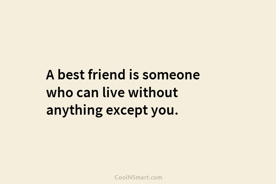 A best friend is someone who can live without anything except you.