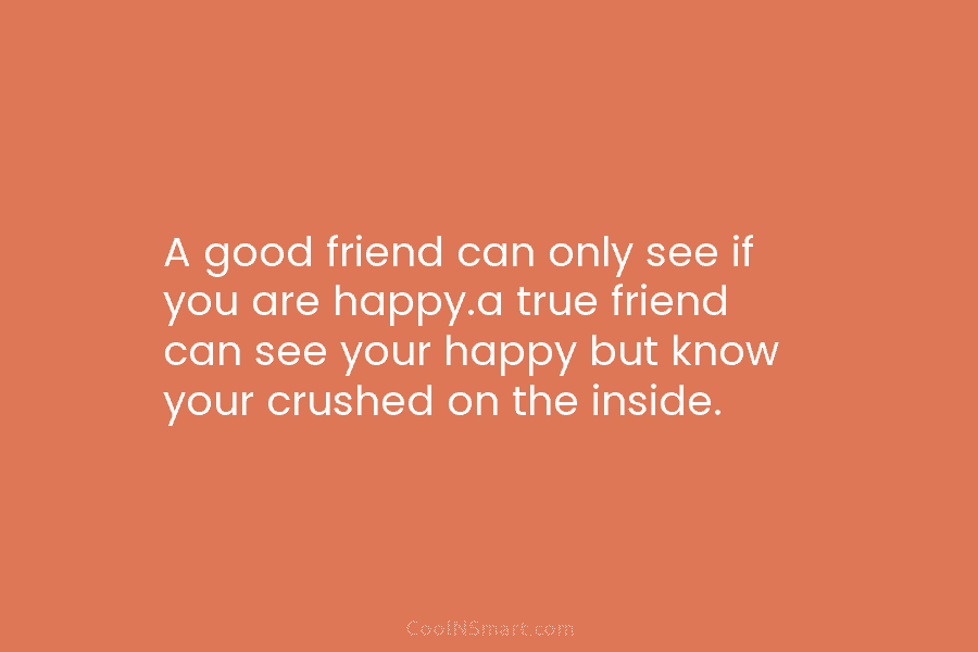 A good friend can only see if you are happy.a true friend can see your happy but know your crushed...