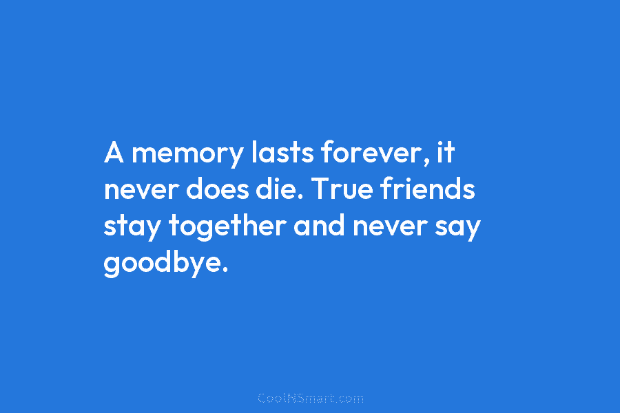 A memory lasts forever, it never does die. True friends stay together and never say goodbye.