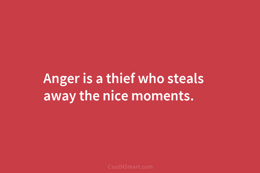 Anger is a thief who steals away the nice moments.