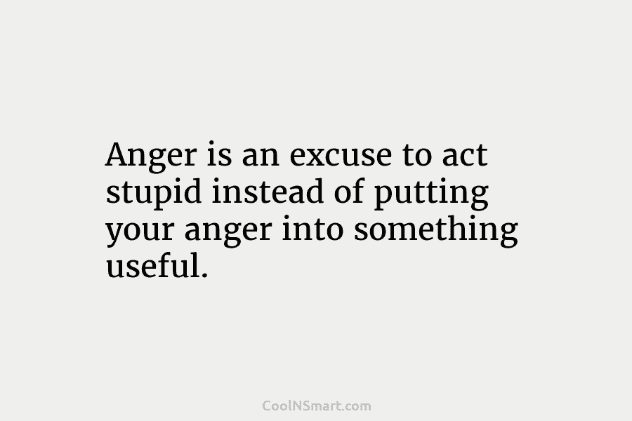 Anger is an excuse to act stupid instead of putting your anger into something useful.
