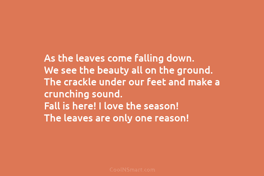 As the leaves come falling down. We see the beauty all on the ground. The...