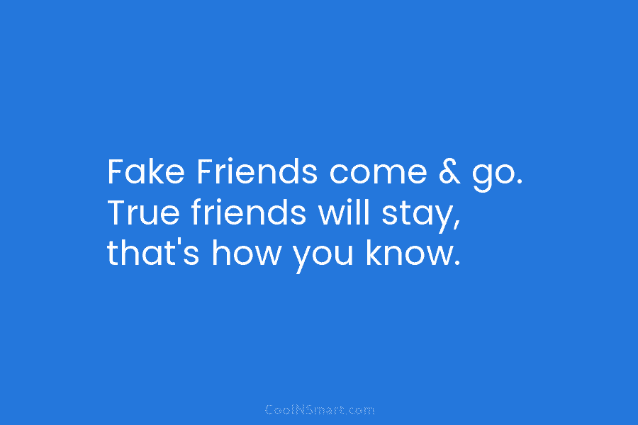 Fake Friends come & go. True friends will stay, that’s how you know.