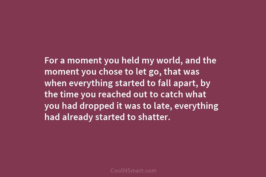 For a moment you held my world, and the moment you chose to let go,...