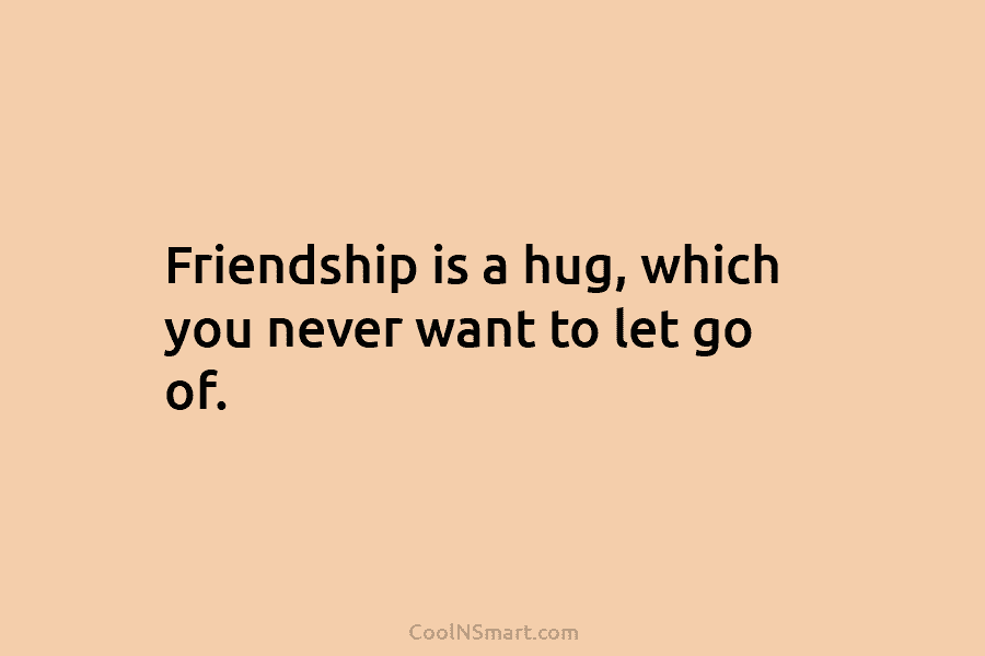 Friendship is a hug, which you never want to let go of.