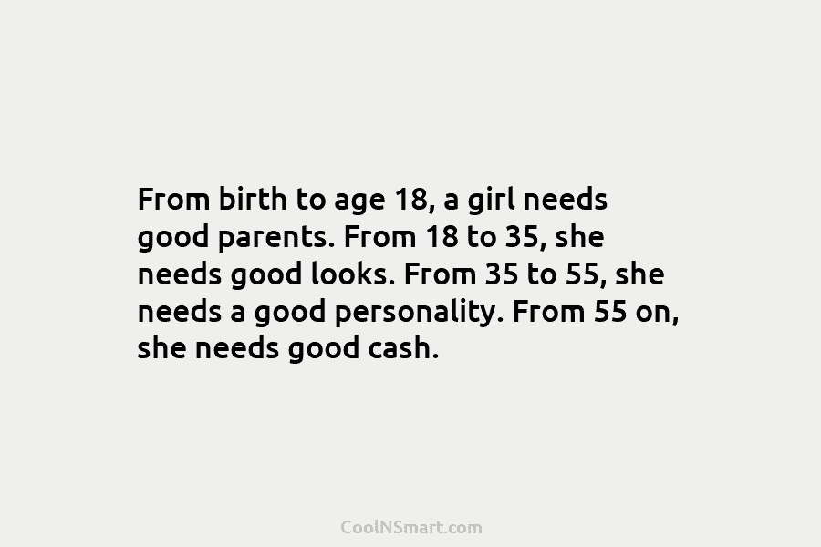 From birth to age 18, a girl needs good parents. From 18 to 35, she...