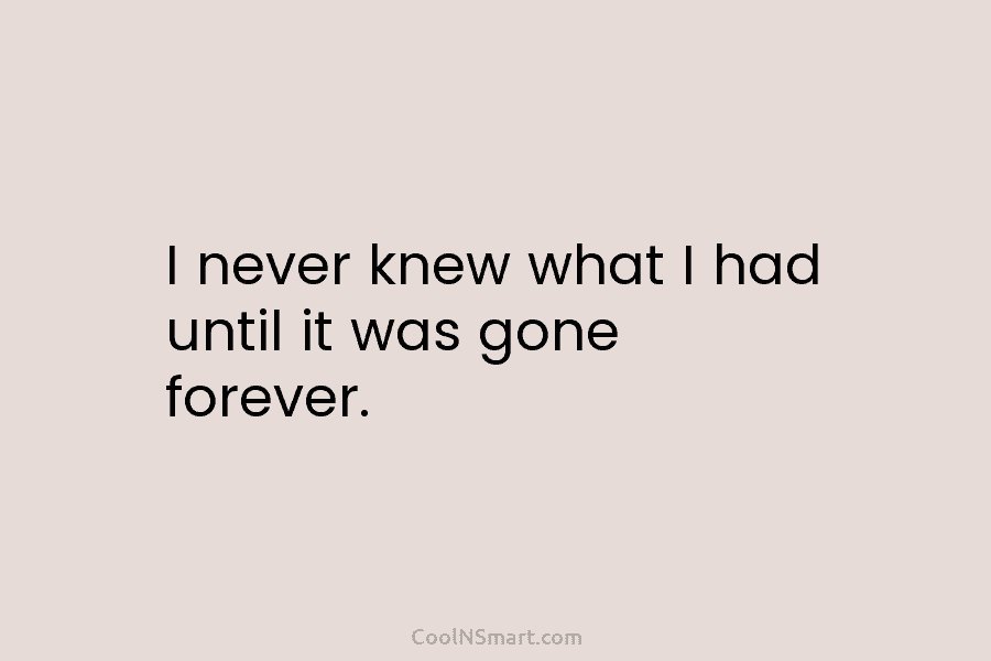 I never knew what I had until it was gone forever.
